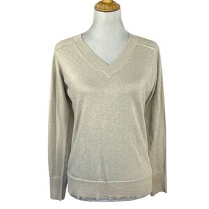 Pure Amici Beige Sparkle V-Neck Lightweight Pullover Sweater Size Small